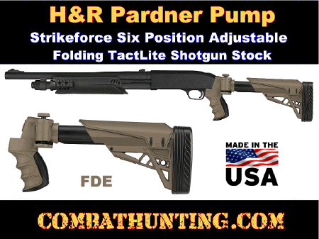 FDE Pardner Pump 12 Gauge Shotgun Six Position Adjustable Side Folding Stock