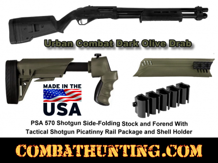 PSA 570 Shotgun Side-Folding Stock & Dark Olive Drab Forend Kit With Shell Holder