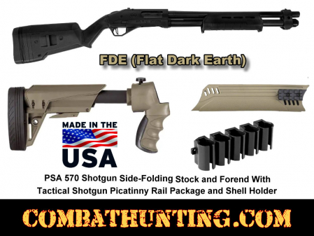 PSA 570 Shotgun Side-Folding Stock FDE & Forend Package with Picatinny Rails & Shell Holder