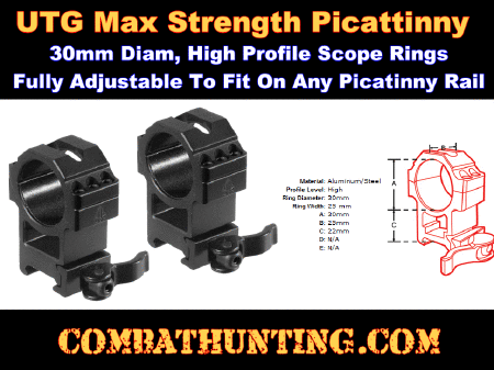 Scope Rings 30mm Max Strength QD Picatinny Hi Pro