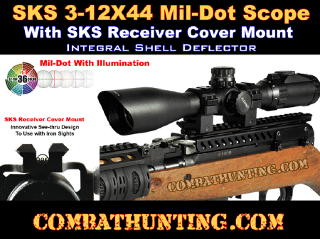 SKS Rifle Scope Kit 3-12X44 Mil-Dot & SKS Receiver Cover Mount