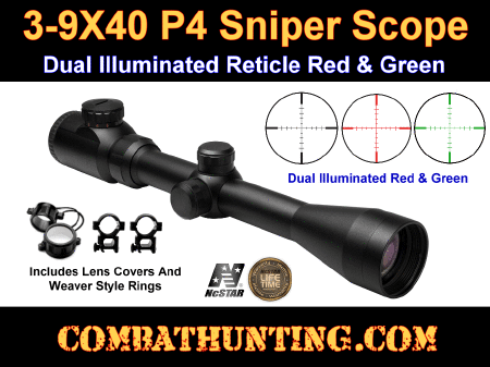Illuminated 3-9X40 Rifle Scope P4 Sniper Reticle