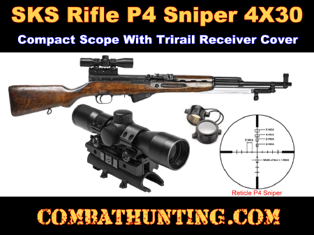 SKS Rifle 4X30 Scope With Tri Rail  Mount And Rings