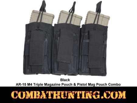 Black AR-15 M4 Triple Magazine Pouch & Pistol Mag Pouch