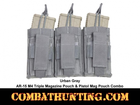 Urban Gray AR-15 M4 Triple Magazine Pouch & Pistol Mag Pouch